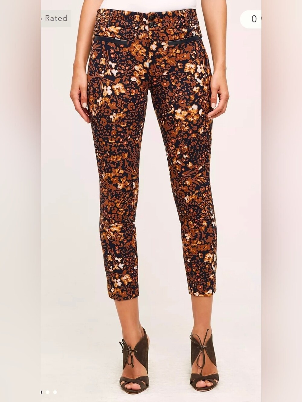 Anthropologie The Essential Slim Pants Moody Brown Floral Leather Trim 8
